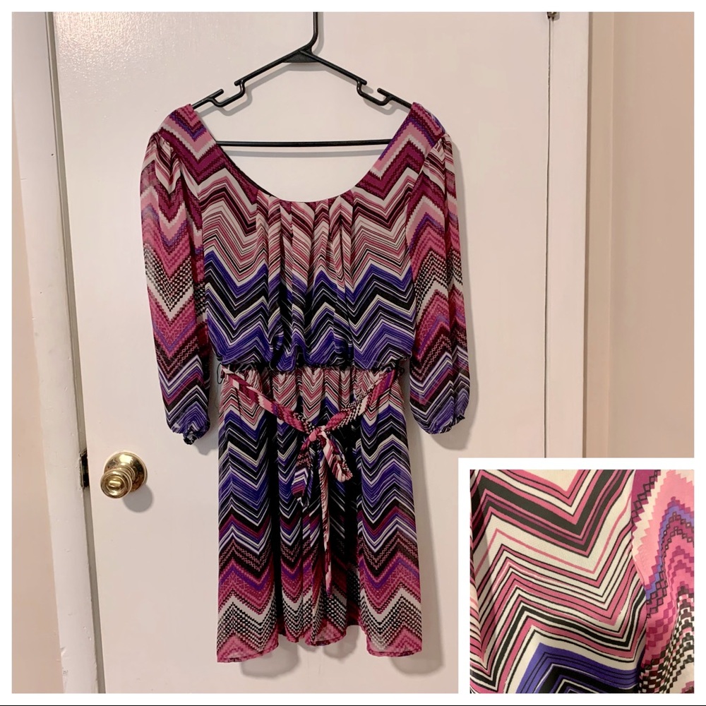 3/$15 Chevron Tie-front Dress - Size Large